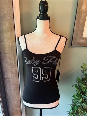 Black Rhinestone 'Baby Phat 99' Spaghetti Strap Tank